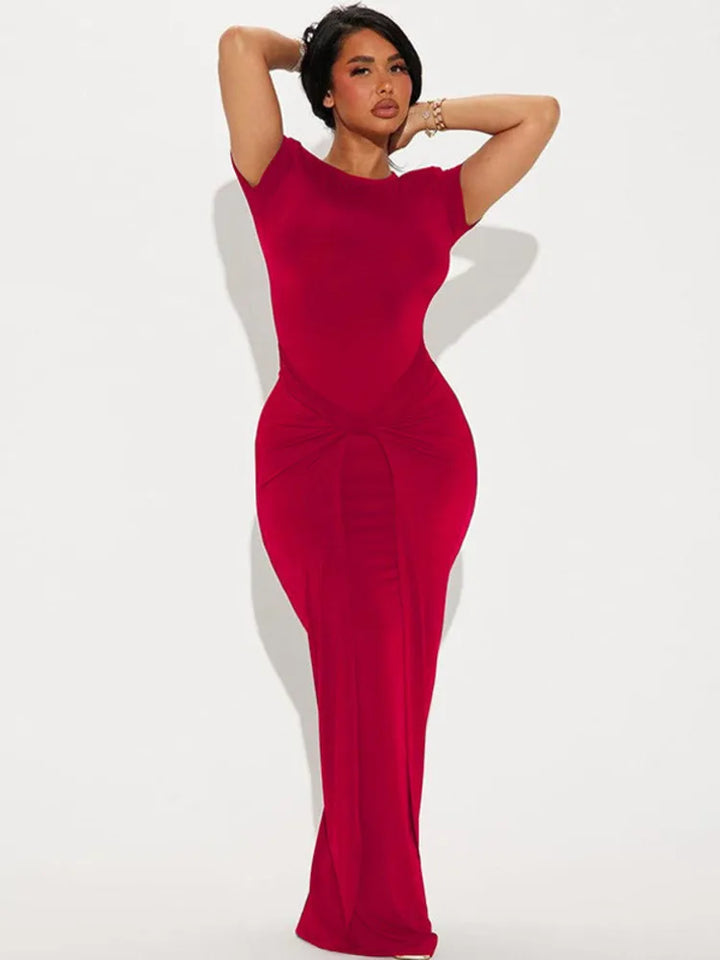 Maxi Dress with Ruching and Cross Design - Sheila