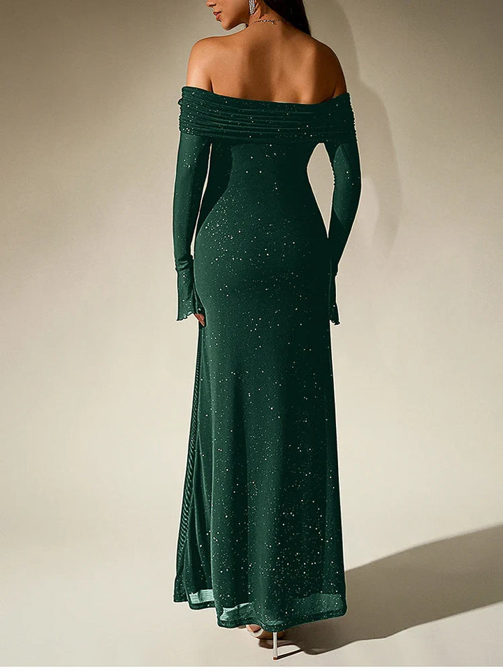 Sequin maxi dress with off-shoulder design and bell sleeves - Margarita