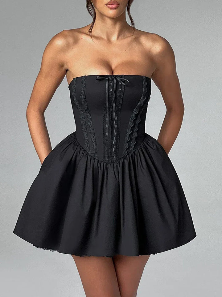 A-Line Mini Dress with Back Tie for Waist Fit, Country Style - Reya