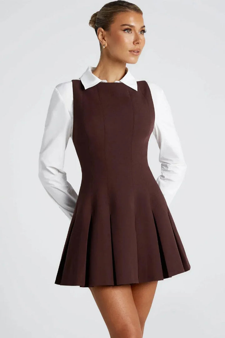A-line Pleated Mini Dress with Open Back - Judith