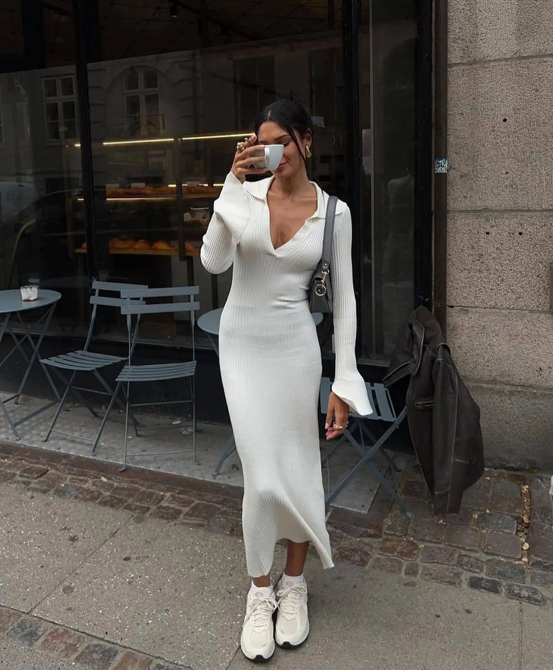 Maxi knit dress with polo collar - Gail