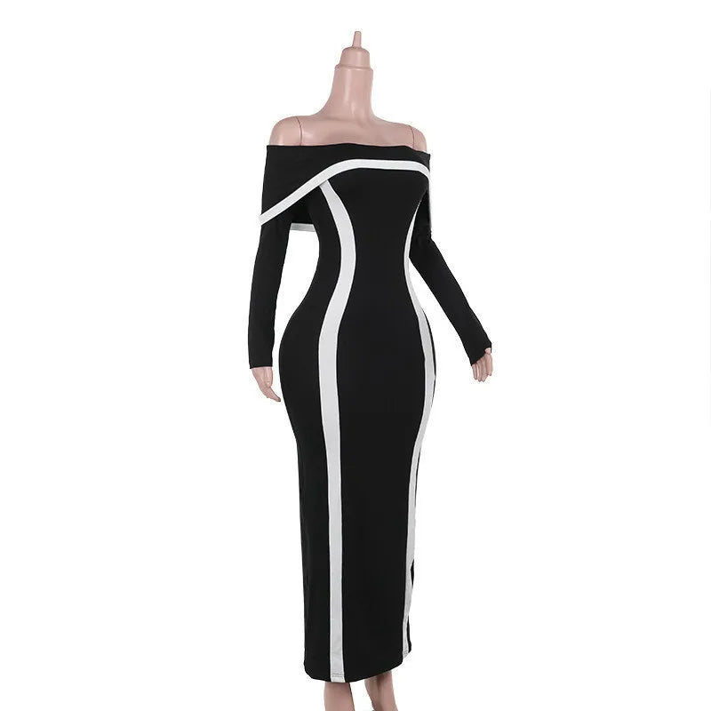 Off-shoulder maxi dress with contour line decoration - Katie
