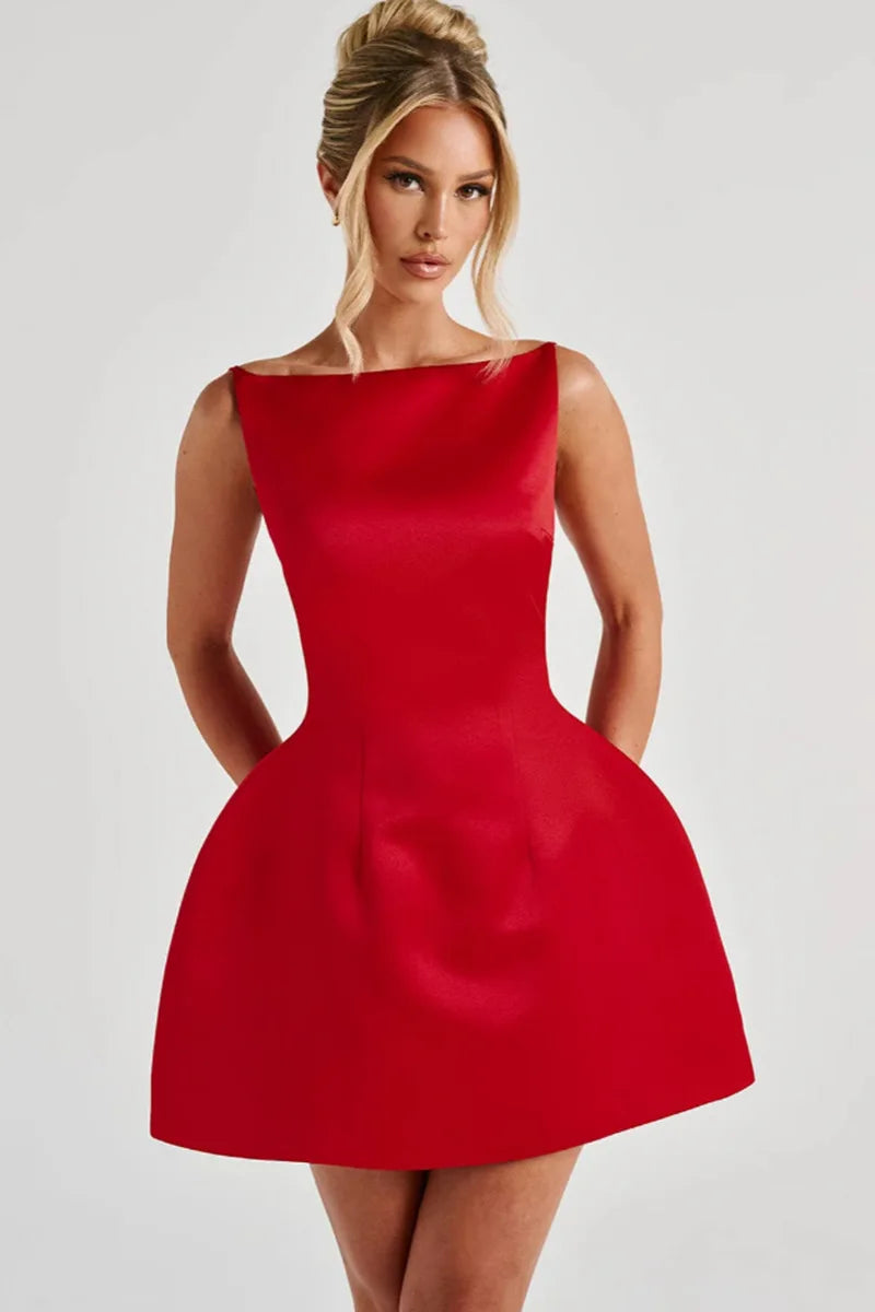 A-line Satin Mini Dress - Juniper