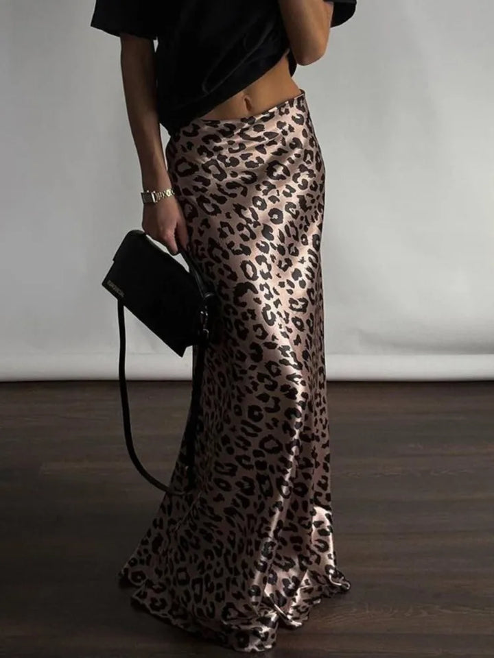 Leopard print satin maxi skirt - TAY