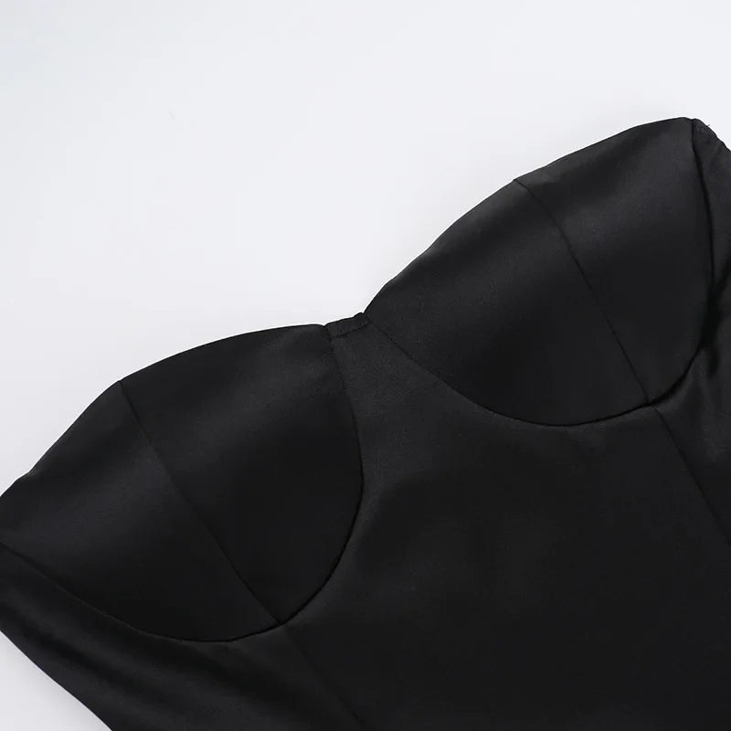 Strapless Satin Mini Dress with Balloon Ruching Design - BELLEN