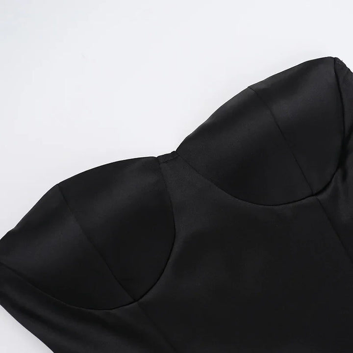 Strapless Satin Mini Dress with Balloon Ruching Design - BELLEN