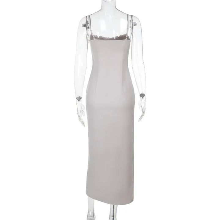 Midi Shaping Dress with Bead Detail and Slit Design - Barbara