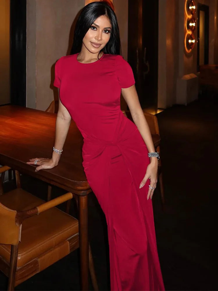 Maxi Dress with Ruching and Cross Design - Sheila