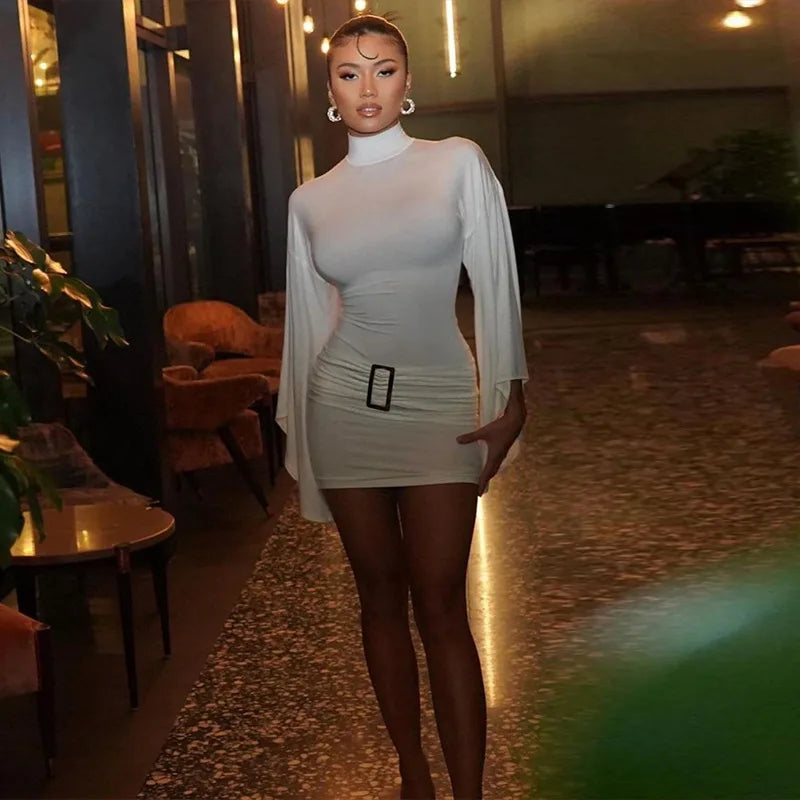 Golf Mini Dress with Belt Detail and Puff Sleeves - Moral