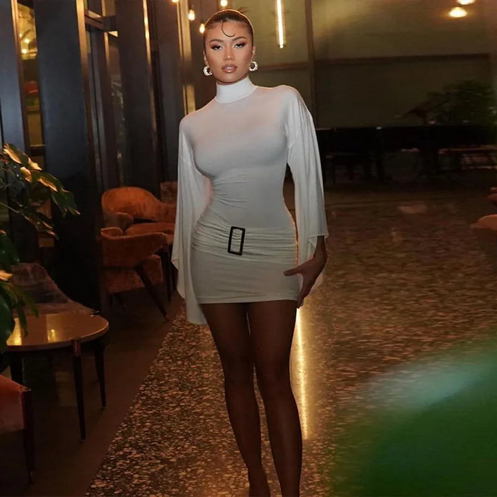 Golf Mini Dress with Belt Detail and Puff Sleeves - Moral
