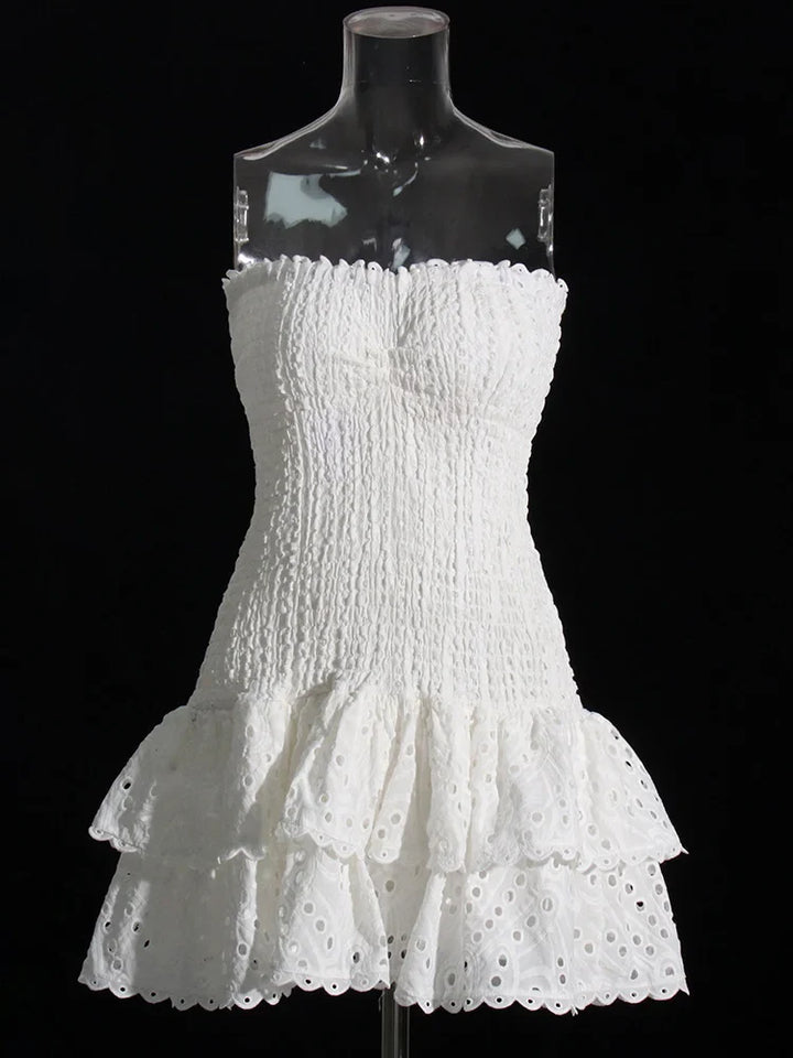 Strapless Mini Dress with Ruching and Ruffle - Diane