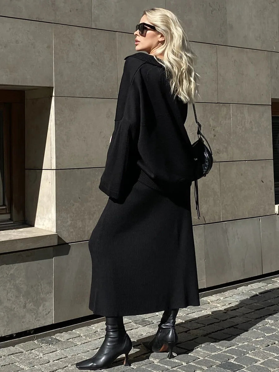 Loose two-piece knitted set maxi skirt and top - Shilav
