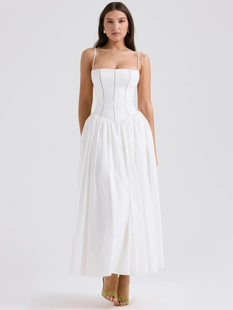 Country Style Maxi Dress with A-Line and Spaghetti Straps - Joelle
