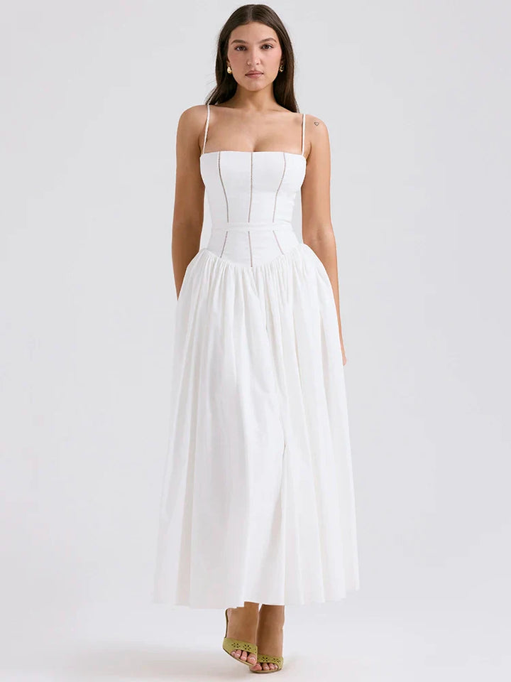 Country Style Maxi Dress with A-Line and Spaghetti Straps - Joelle