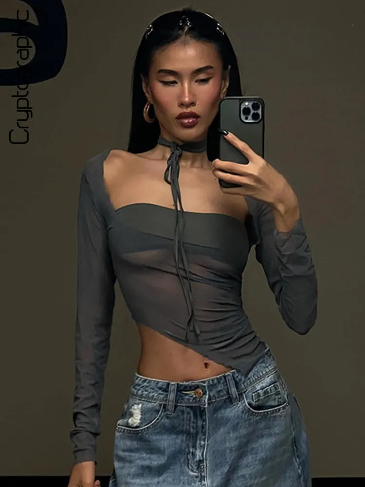 Mesh Shirt with Asymmetric Cut - Nyx