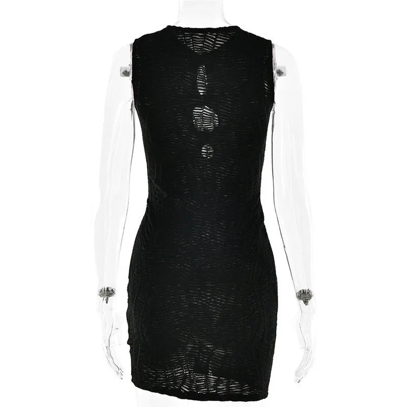 Mini knitted mesh dress decorated with buckles - Richie