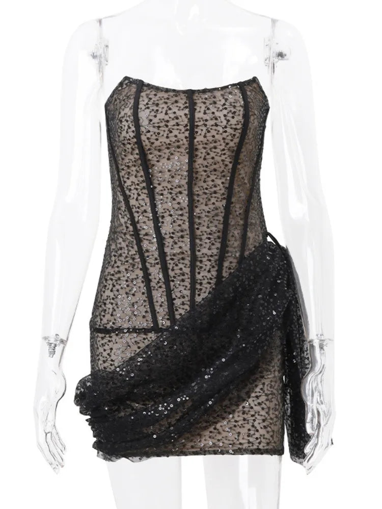 Strapless mini dress with corset design and sequin detail - VALENTINA