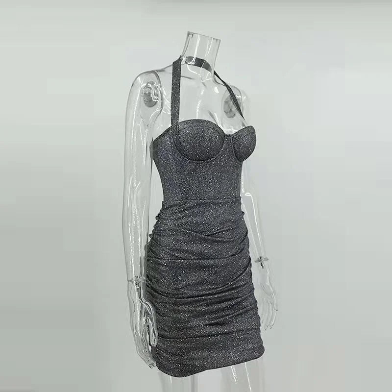 שמלת מיני נצנצים בעיצוב כיווצים - MADIE