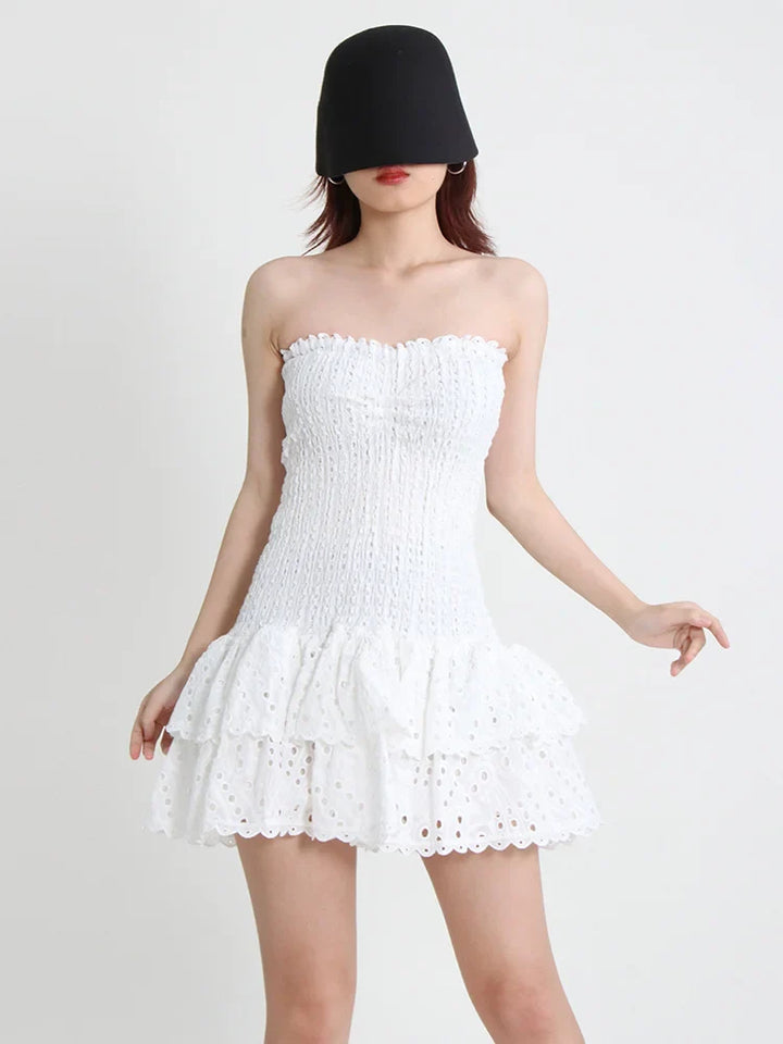 Strapless Mini Dress with Ruching and Ruffle - Diane