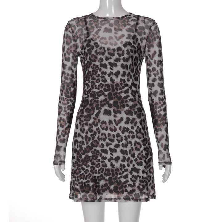 Leopard Chiffon Mini Dress with Opaque Hem - LEO