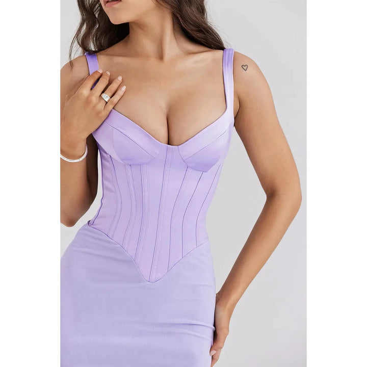 Mesh Maxi Dress with Satin Corset Design - Mariam