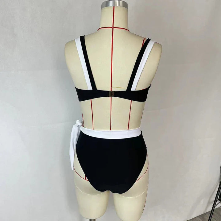 Monochrome Design Bikini with High-Waist Bottom - Aya