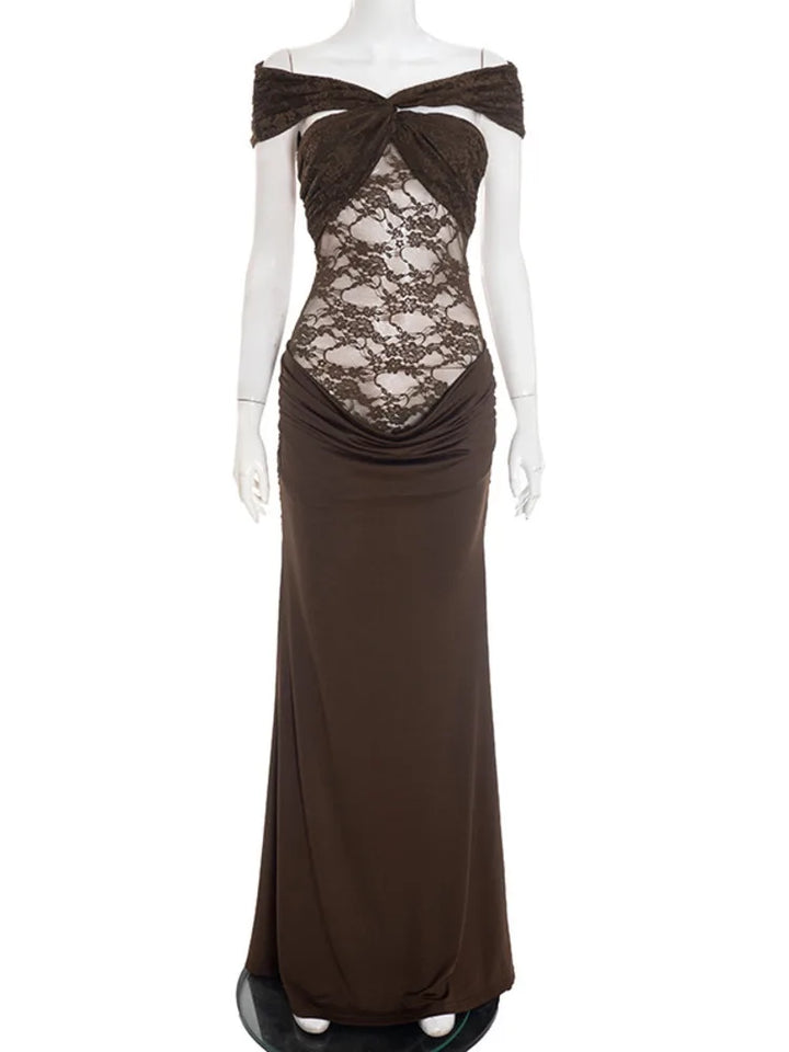 Maxi off-shoulder dress with lace design - LINI