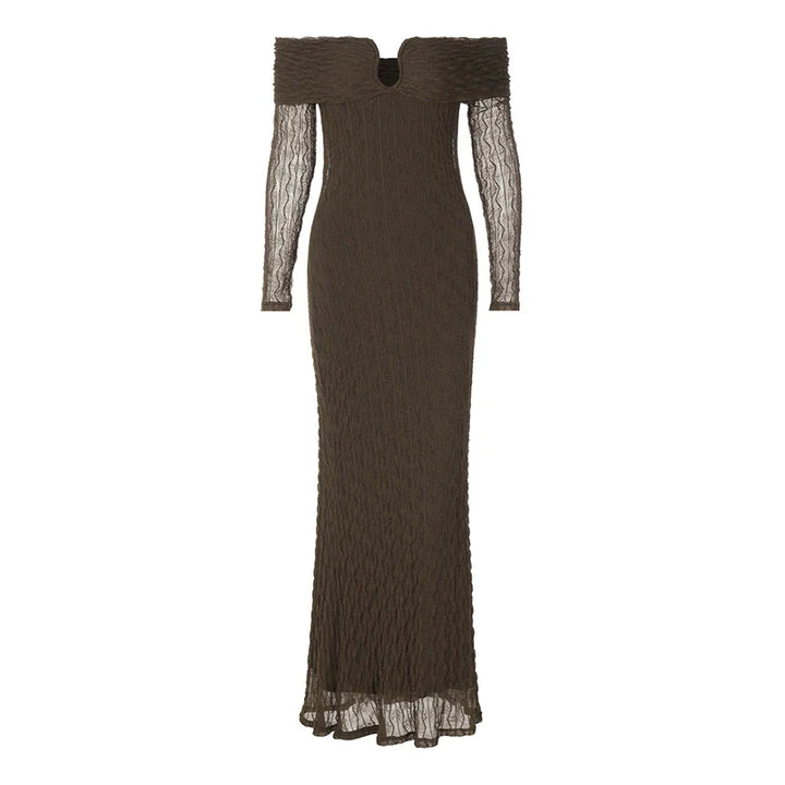 Off-shoulder maxi dress with printed fabric - Aida