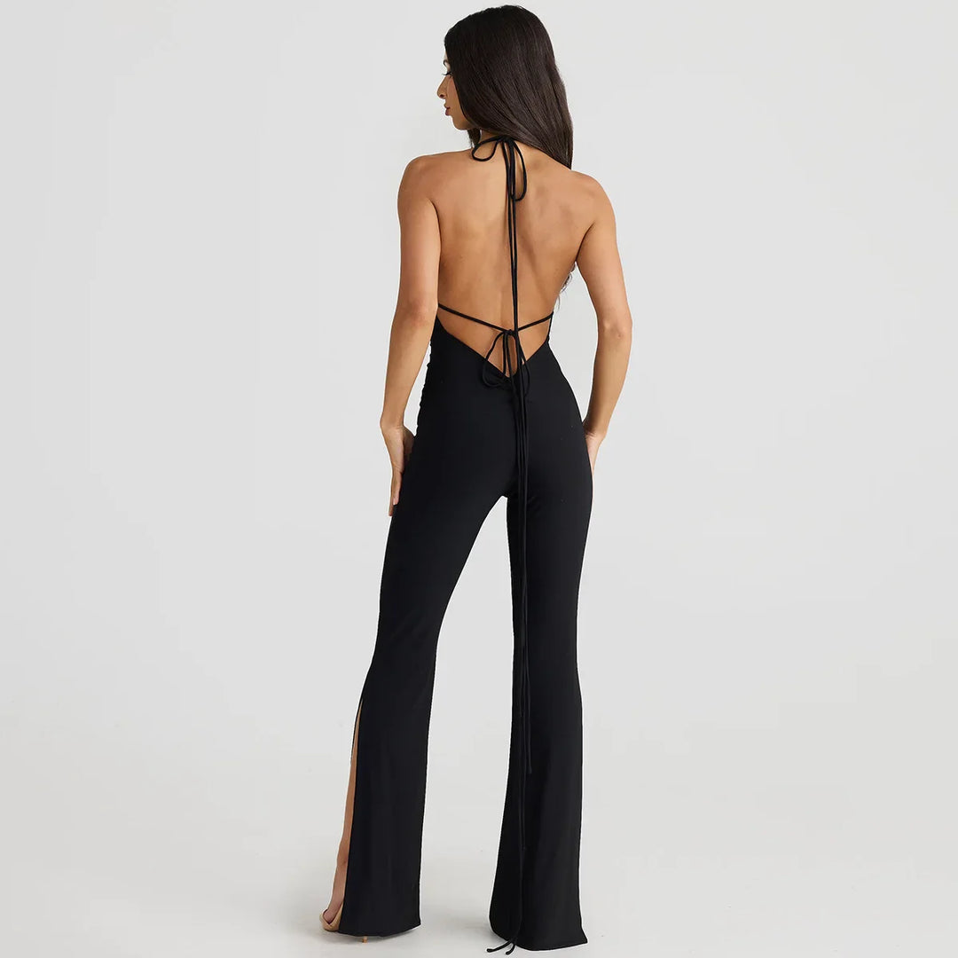 Long Open-Back Jumpsuit with Pedal Push Pants - Melenia