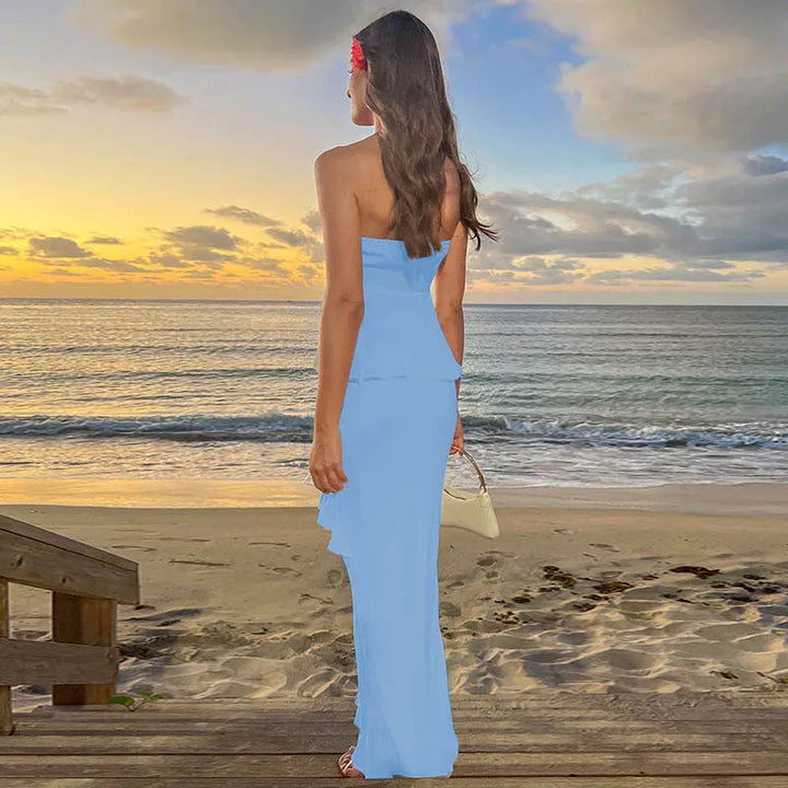Two-Piece Set with Strapless Top and Maxi Skirt with Ruffle Detail - Sunny