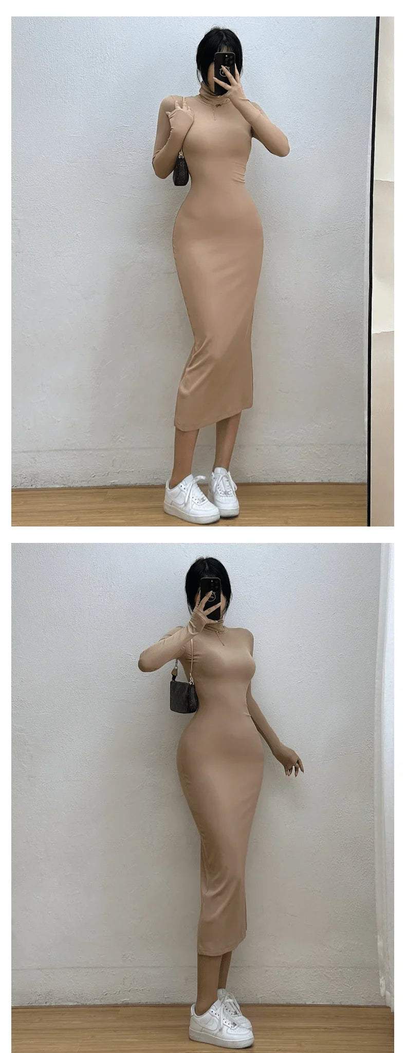 Fitted Knitted Midi Dress with Turtleneck - Kira