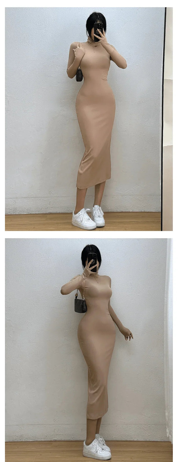 Fitted Knitted Midi Dress with Turtleneck - Kira