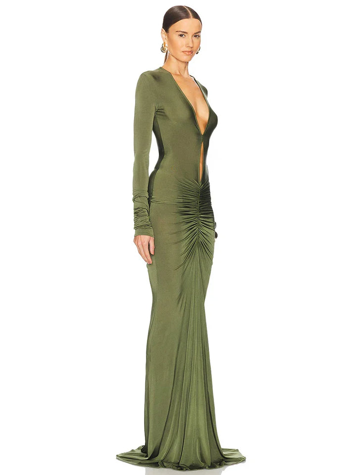 Maxi dress with ruching design in shiny fabric - Afik