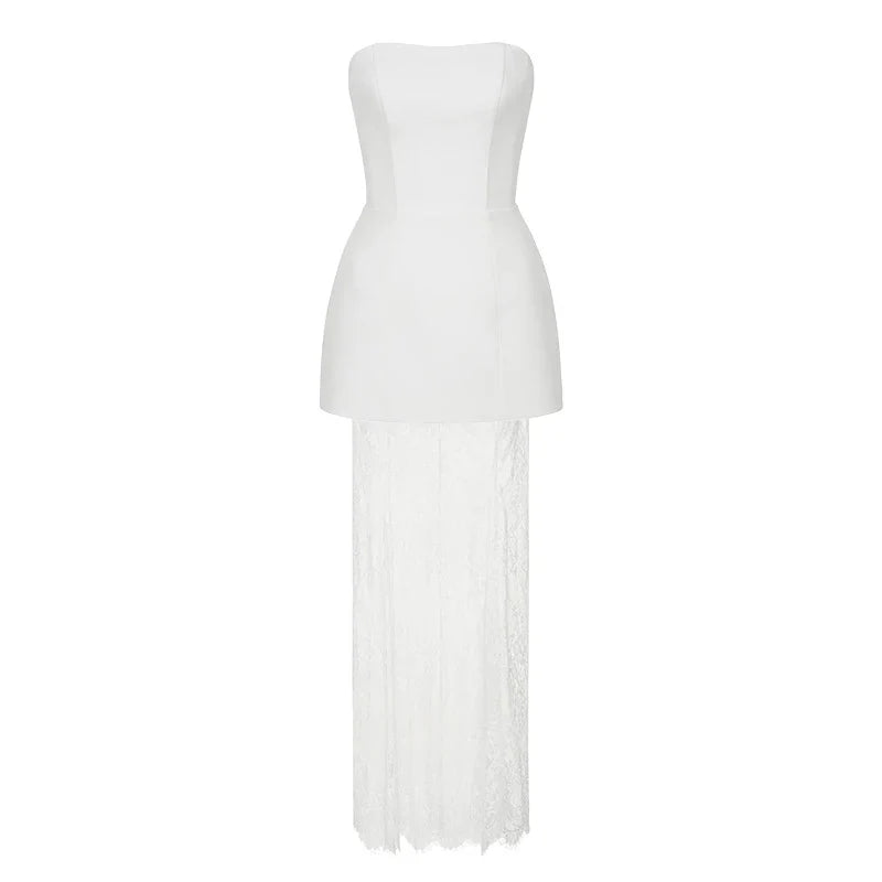 Elegant two-piece set strapless top and maxi lace skirt - Juline