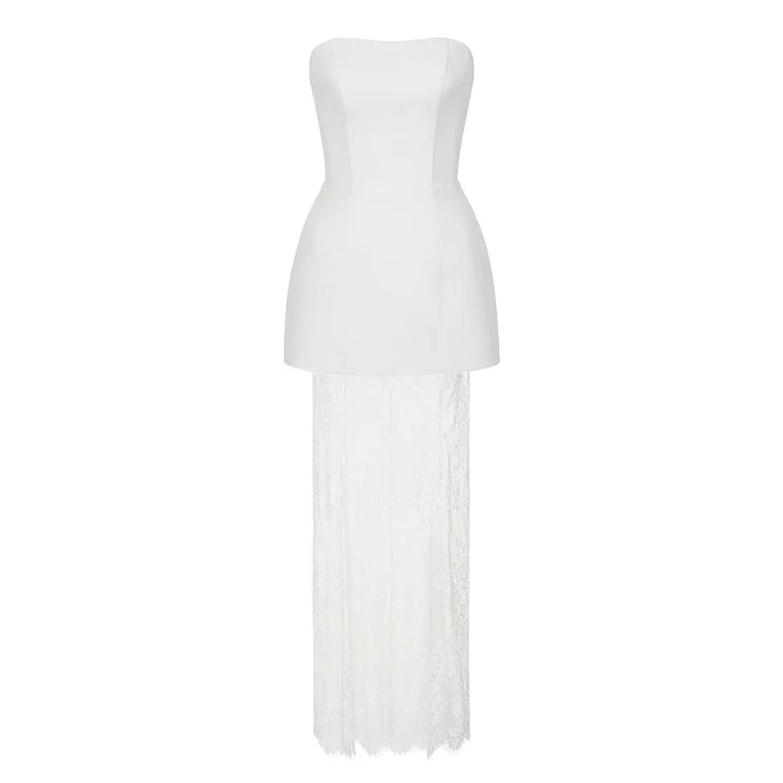 Elegant two-piece set strapless top and maxi lace skirt - Juline