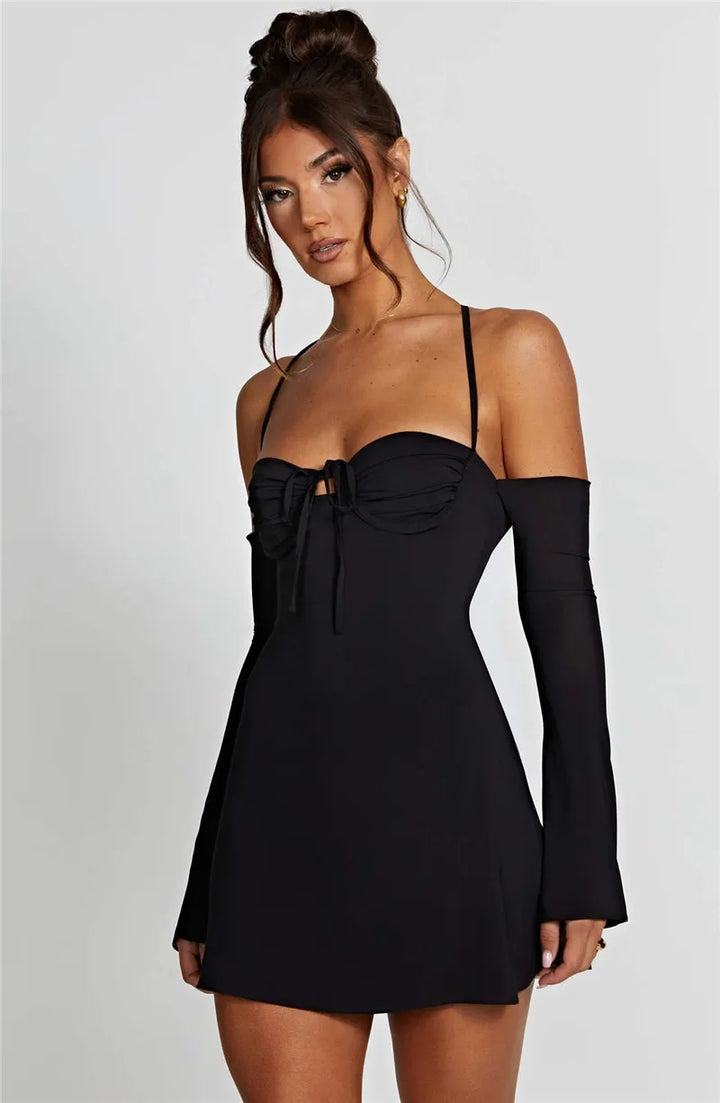 Off-Shoulder Mini Dress with Chest Tie Detail - Romy