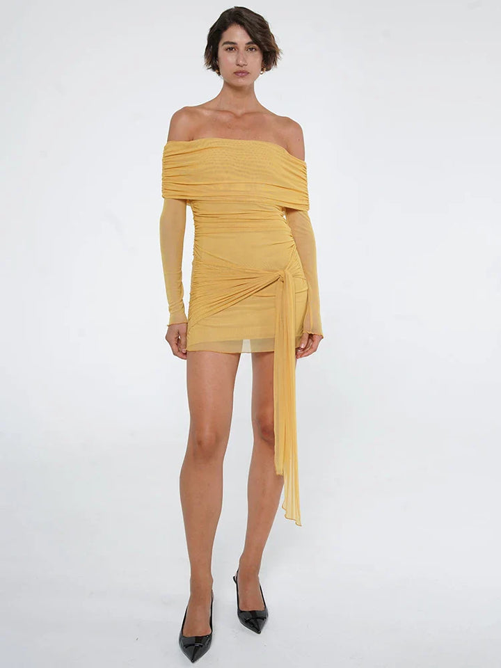 Chiffon mini dress with off-shoulder tie design - CAMI
