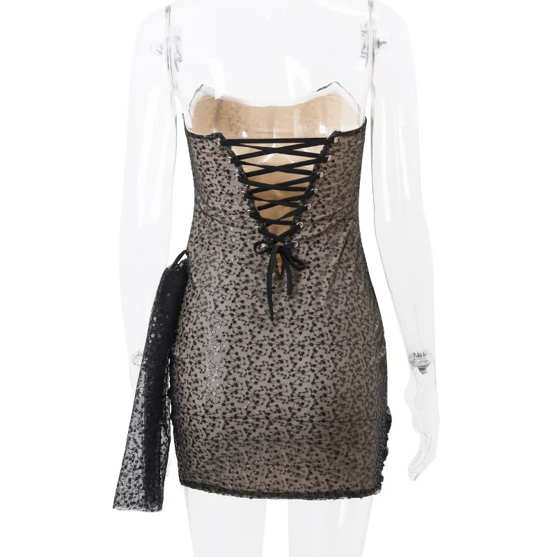 Strapless mini dress with corset design and sequin detail - VALENTINA