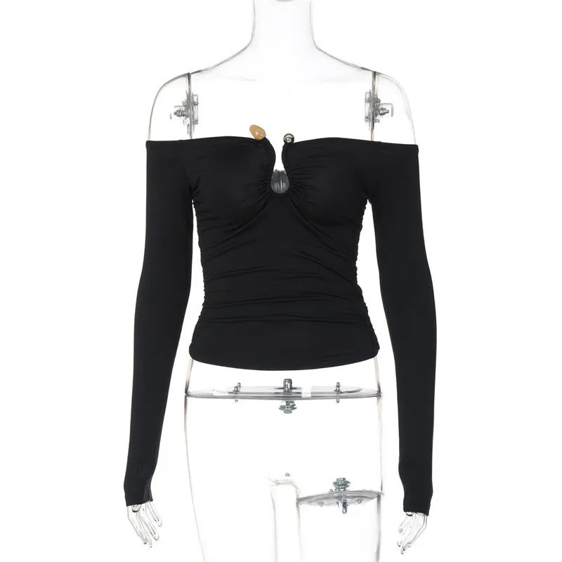 Fitted off-shoulder shirt with buckle decoration - Stace