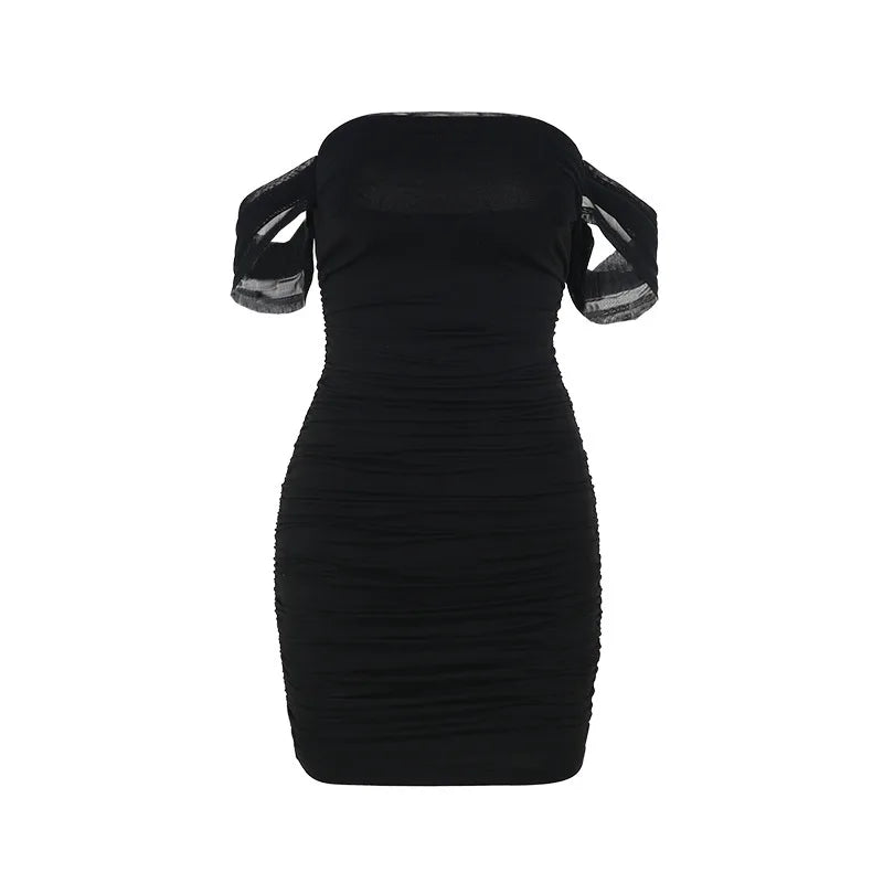 Fitted Pleated Mini Dress with Dropped Mesh Straps - Luz