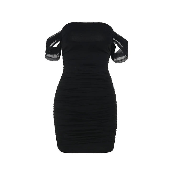 Fitted Pleated Mini Dress with Dropped Mesh Straps - Luz