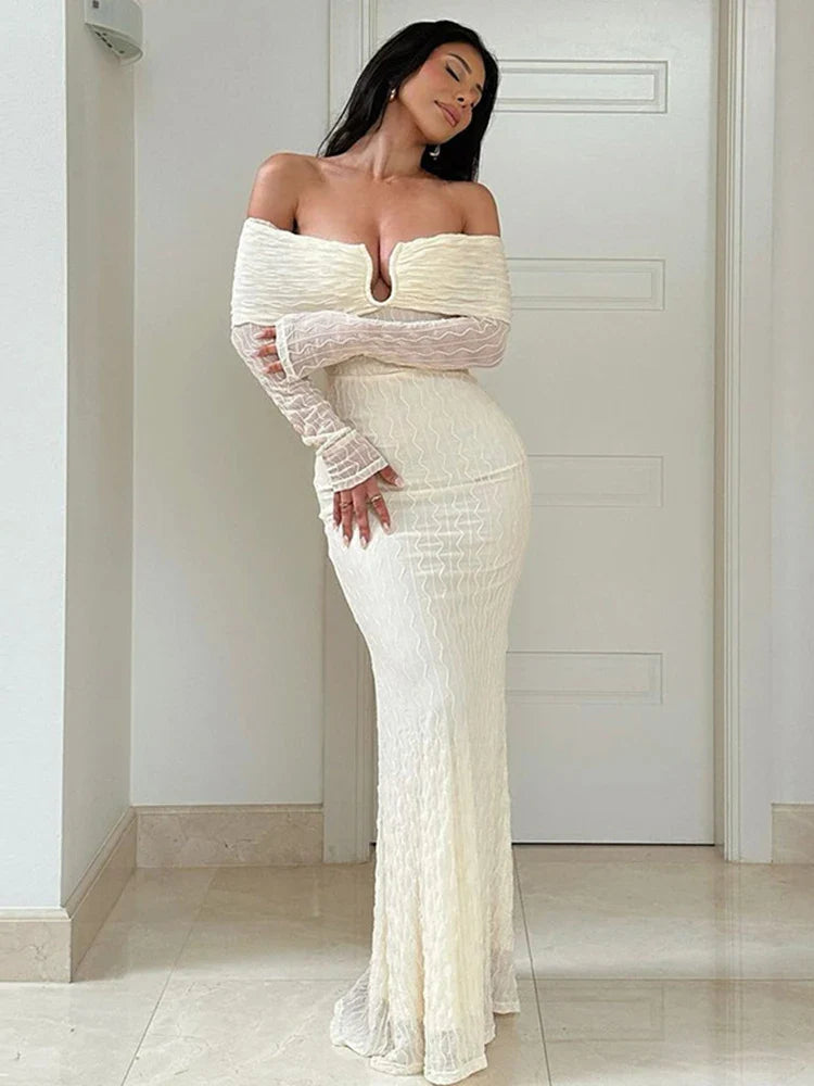 Off-shoulder maxi dress with printed fabric - Aida