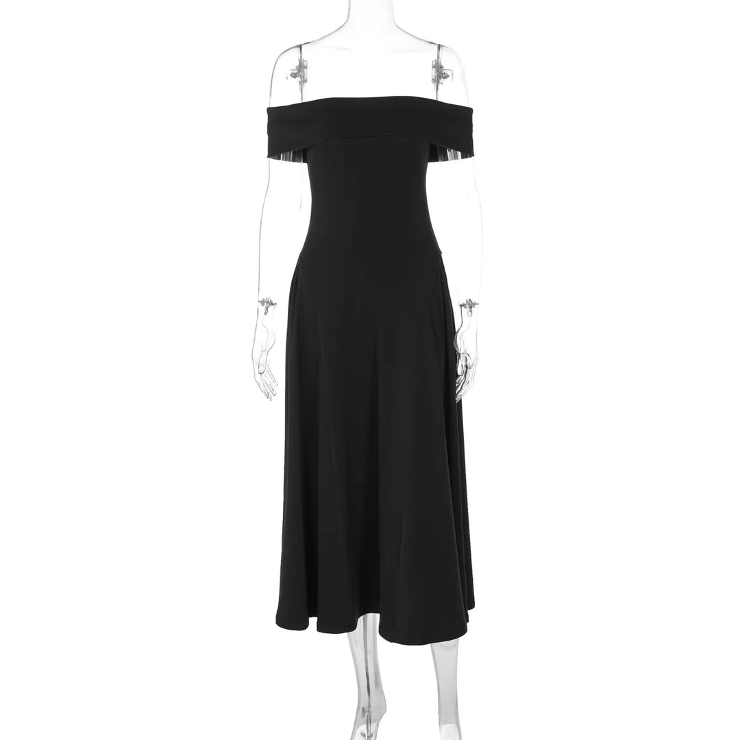 Midi A-Line Dress with Off-Shoulder Design - Ronal