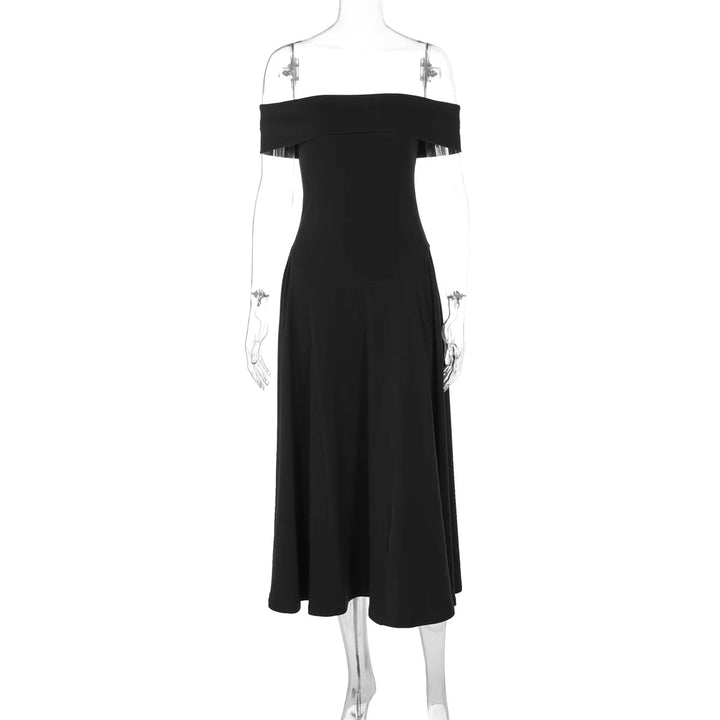 Midi A-Line Dress with Off-Shoulder Design - Ronal