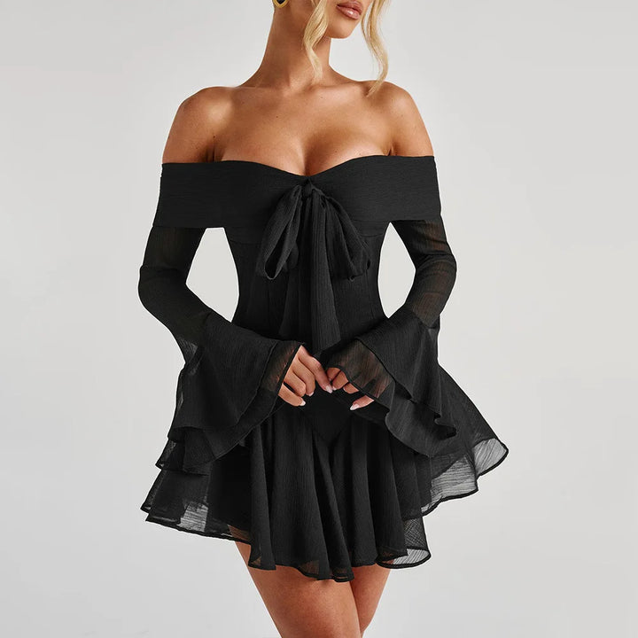 A-line Chiffon Mini Dress with Off-Shoulder - Lilyana