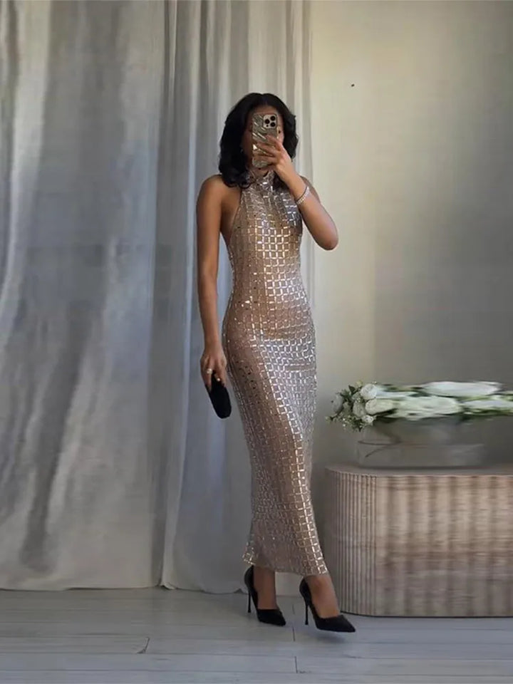 Strapless top / mini skirt / maxi dress / maxi dress with sparkling sequins design