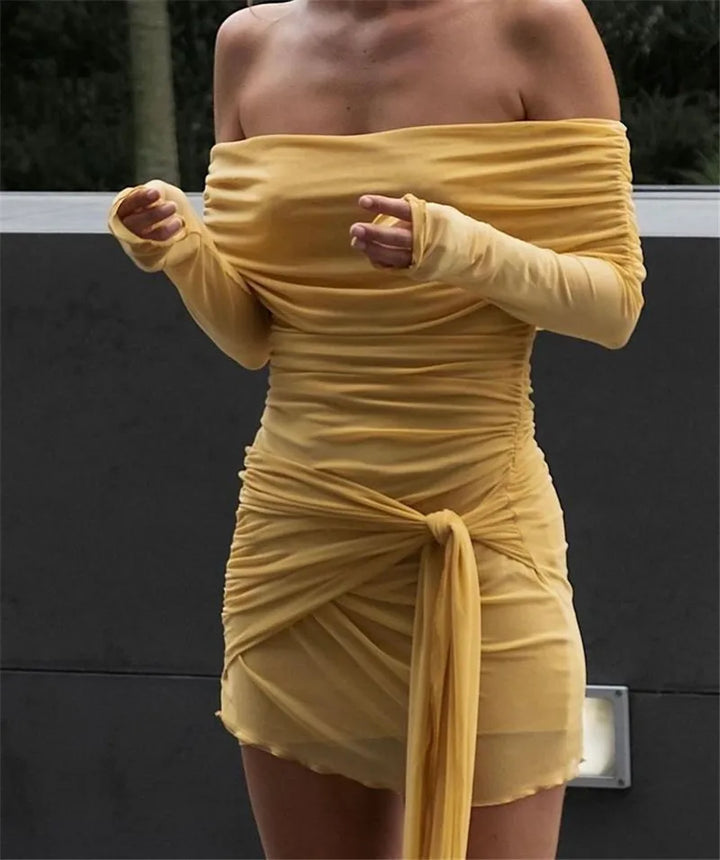 Chiffon mini dress with off-shoulder tie design - CAMI