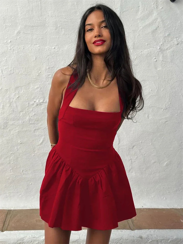 A-Line Mini Dress with Neck Closure - Sahar
