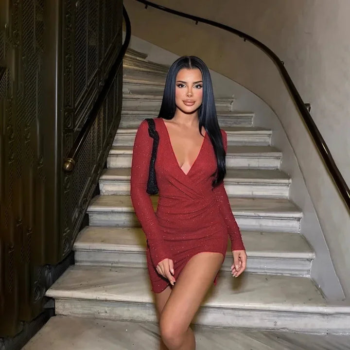Glitter mini dress with slit design - JASMIN