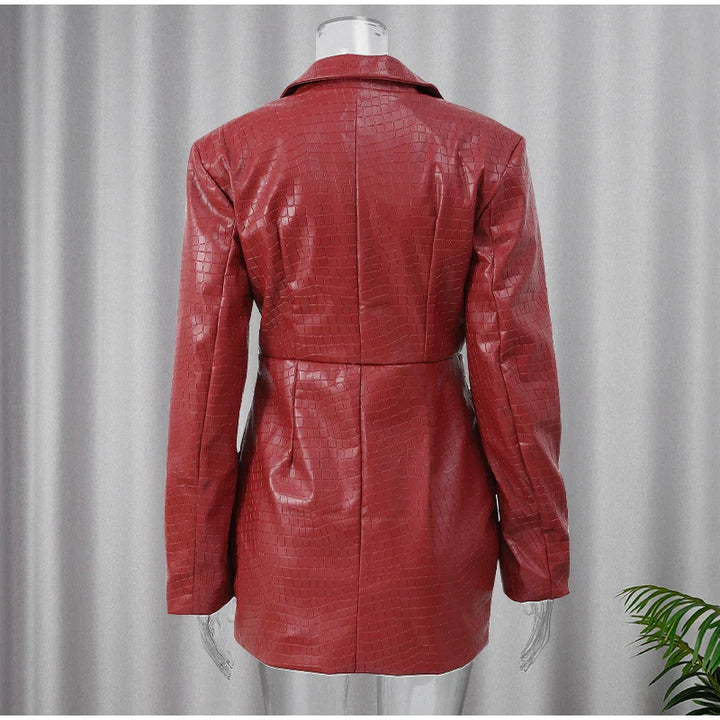Faux Leather Mini Dress with Studded Design - Genevieve